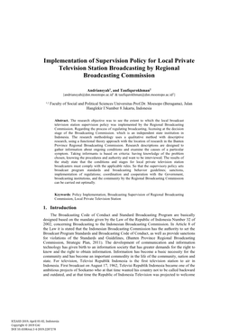 Implementation of Supervision Policy for Local Private Television Station Broadcasting by Regional Broadcasting Commission