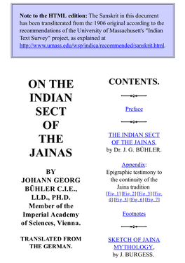 On the Indian Sect of the Jainas