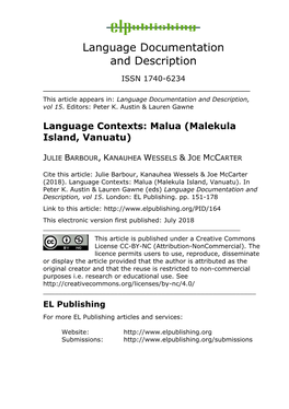 Language Contexts: Malua (Malekula Island, Vanuatu)