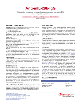 Anti-Mil-28B-Igg Purified Antibody Is Provided Azide-Free Anti-Mil-28B-Igg Is a Fully Mouse Monoclonal Antibody Against and Lyophilized