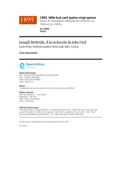 1895. Mille Huit Cent Quatre-Vingt-Quinze, 57 | 2009 Joseph Mcbride, À La Recherche De John Ford 2