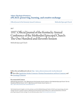 1937 Official Journal of the Kentucky Annual Conference of the Methodist Episcopal Church: the One Hundred and Eleventh Session Methodist Episcopal Church