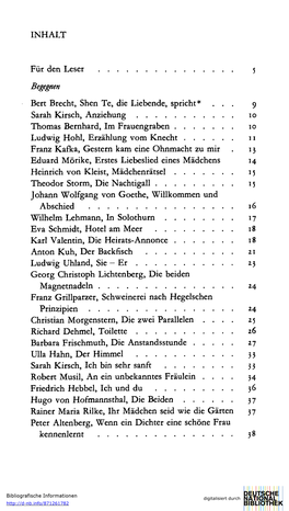 Für Den Leser 5 Bert Brecht, Shen Te, Die Liebende, Spricht* . . . 9 Sarah