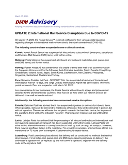 DMM Advisory Keeping You Informed About Classification and Mailing Standards of the United States Postal Service