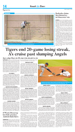 Tigers End 20-Game Losing Streak, A's Cruise Past Slumping Angels