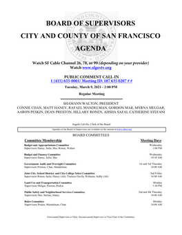 Board of Supervisors City and County of San Francisco Agenda