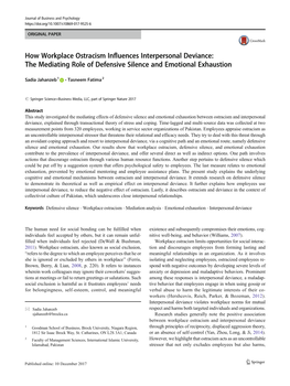 How Workplace Ostracism Influences Interpersonal Deviance: the Mediating Role of Defensive Silence and Emotional Exhaustion