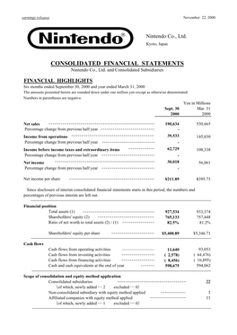 CONSOLIDATED FINANCIAL STATEMENTS Nintendo Co., Ltd