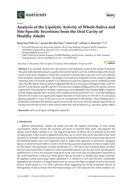 Analysis of the Lipolytic Activity of Whole-Saliva and Site-Specific