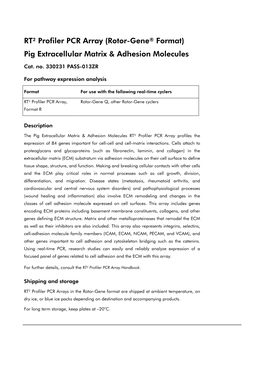 RT² Profiler PCR Array (Rotor-Gene® Format) Pig Extracellular Matrix & Adhesion Molecules