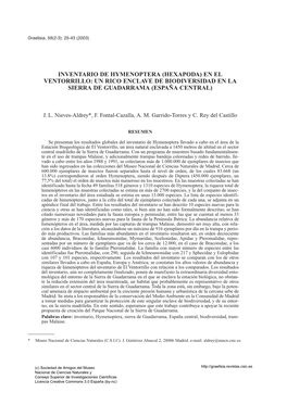 Inventario De Hymenoptera (Hexapoda) En El Ventorrillo: Un Rico Enclave De Biodiversidad En La Sierra De Guadarrama (España Central)