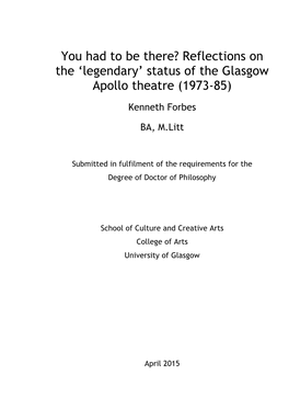 Status of the Glasgow Apollo Theatre (1973-85)