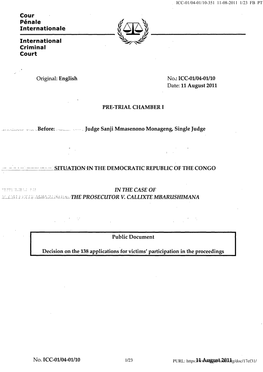 ICC-01/04-01/10 Date: 11 August 2011 PRE-TRIAL C