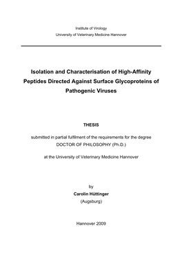 Isolation and Characterisation of High-Affinity Peptides Directed Against Surface Glycoproteins of Pathogenic Viruses