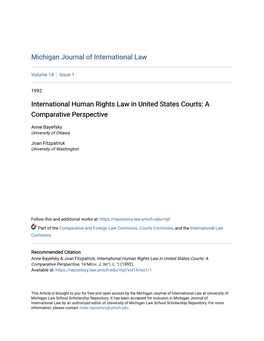 International Human Rights Law in United States Courts: a Comparative Perspective
