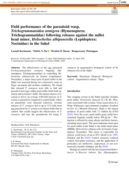 Field Performance of the Parasitoid Wasp, Trichogrammatoidea