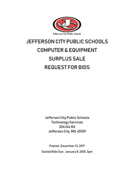 Jefferson City Public Schools Computer & Equipment Surplus Sale Request for Bids