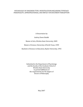 Psychology of Onscreen Type: Investigations Regarding Typeface Personality, Appropriateness, and Impact on Document Perception