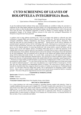 CYTO SCREENING of LEAVES of HOLOPTELEA INTEGRIFOLIA Roxb. H K I Singh Parmar 1