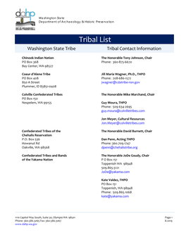 Tribal List Washington State Tribe Tribal Contact Information