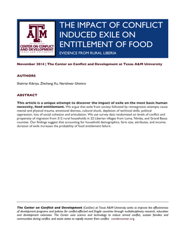 The Impact of Conflict Induced Exile on Entitlement of Food Evidence from Rural Liberia