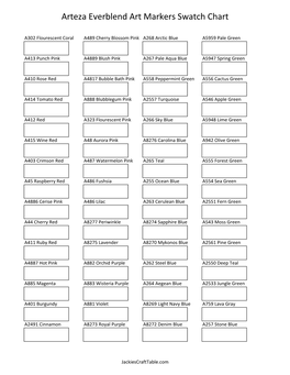 Arteza Everblend Art Markers Swatch Chart