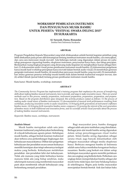 Workshop Pembuatan Instrumen Dan Penyusunan Musik Bambu Untuk Peserta “Festival Swara Deling 2015” Di Surakarta