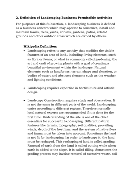 2. Definition of Landscaping Business; Permissible Activities