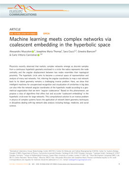 Machine Learning Meets Complex Networks Via Coalescent Embedding in the Hyperbolic Space