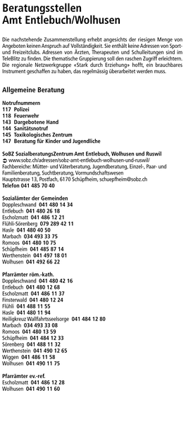 Beratungsstellen Amt Entlebuch/Wolhusen
