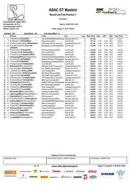 ADAC GT Masters Result List Free Practice 1