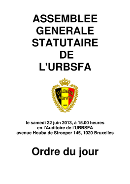 ASSEMBLEE GENERALE STATUTAIRE DE L'urbsfa Ordre