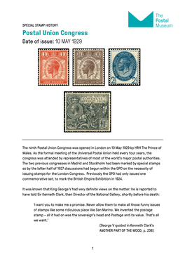 Postal Union Congress Date of Issue: 10 MAY 1929