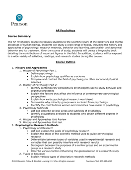 The AP Psychology Course Introduces Students to the Scientific Study of the Behaviors and Mental Processes of Human Beings