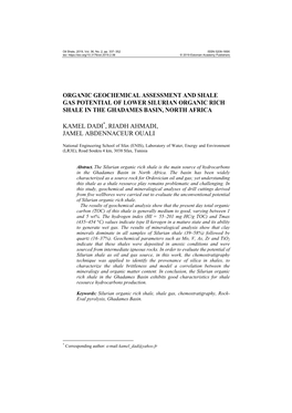 Organic Geochemical Assessment and Shale Gas Potential of Lower Silurian Organic Rich Shale in the Ghadames Basin, North Africa