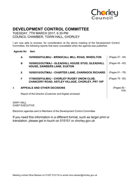 (Public Pack)To Follow Agenda Supplement for Development Control Committee, 07/03/2017 18:30