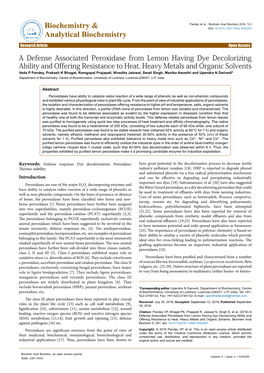 A Defense Associated Peroxidase from Lemon Having Dye