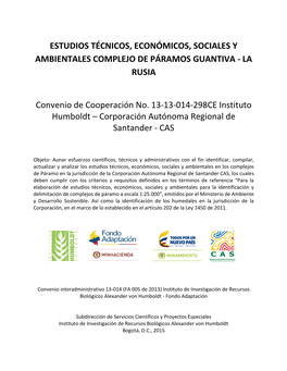 Estudios Técnicos, Económicos, Sociales Y Ambientales Complejo De Páramos Guantiva - La Rusia