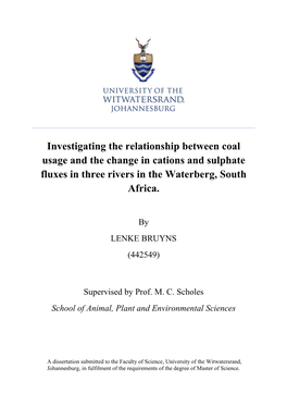 Investigating the Relationship Between Coal Usage and the Change in Aquatic Cation and Sulphate Fluxes at Three River Sites in T