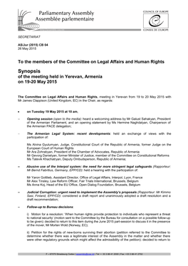 Synopsis of the Meeting Held in Yerevan, Armenia on 19-20 May 2015