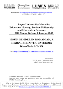 Philosophy and Humanistic Sciences NOUN GENDER