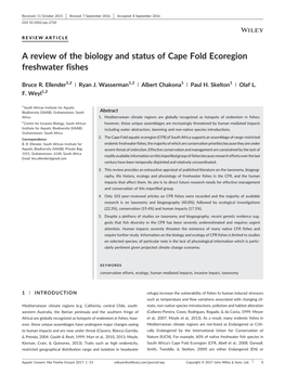 A Review of the Biology and Status of Cape Fold Ecoregion Freshwater Fishes