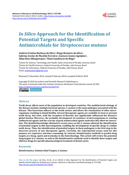 In Silico Approach for the Identification of Potential Targets and Specific Antimicrobials for Streptococcus Mutans