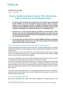 France: Keolis Launches a Second 100% Electric Bus Rapid Transit Line on the Basque Coast