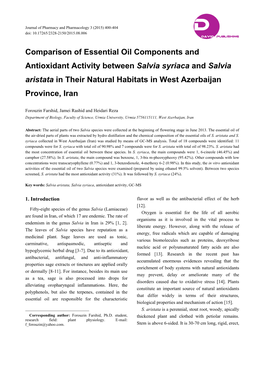 Comparison of Essential Oil Components and Antioxidant Activity Between Salvia Syriaca and Salvia Aristata in Their Natural Habi