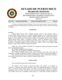 Procedimientos Y Debates De La Decimoseptima Asamblea Legislativa Primera Sesion Ordinaria Año 2013 Vol