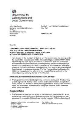 APP/C2741/V/14/2216946 Nathaniel Lichfield and Partners Your Ref: 3Rd Floor One St James’ Square Manchester 18 March 2015 M2 6DN