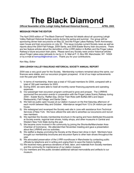 The Black Diamond Official Newsletter of the Lehigh Valley Railroad Historical Society APRIL 2005