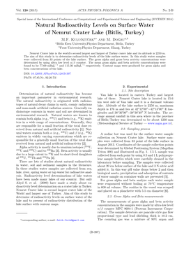 Natural Radioactivity Levels on Surface Water of Nemrut Crater Lake (Bitlis, Turkey) M.F