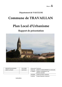 Commune De TRAVAILLAN Plan Local D'urbanisme